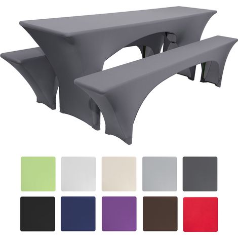 Set da 3 fodere elastiche Victoria, per panche e tavoli da birreria, picnic o catering, di Beautissu	Antracite, 220x70x50 cm (1/5)