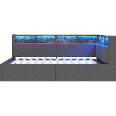 Lit banquette 90 x 200 cm avec rangement hydraulique, LED multicolore, USB et USB-C, gris, HOMVRA (1/5)