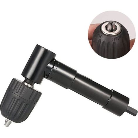 Mandrin à Angle Droit 90° Auto-Serrant, Mandrin Coude de Perceuse à Dégagement Rapide Embout Visseuse Renvoi d'angle Adaptateur de Foret de Mandrin Renvoi d'angle Droit pour Perceuse
