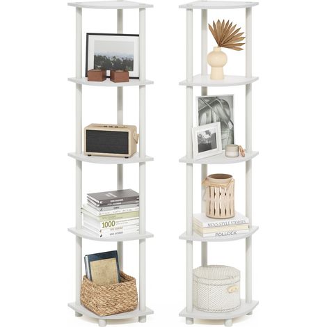 Rangement, Étagère d'angle À 3 Niveaux (120, 4 Cm De Large), Montage sans Outil, du Garage Ou du Bureau, Couleur Noire, Blanc/Blanc (1/5)