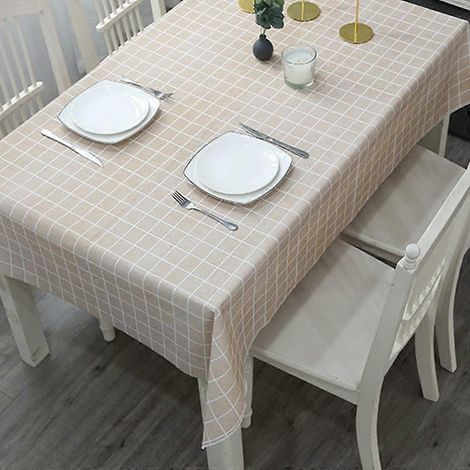 Nappe rectangulaire à carreaux en PVC, 137 x 90 cm, style vichy, résistante aux taches, imperméable et lavable. (1/5)