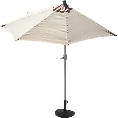 Demi-parasol aluminium Parla pour balcon ou terrasse, IP 50+, 260cm - crème avec pied