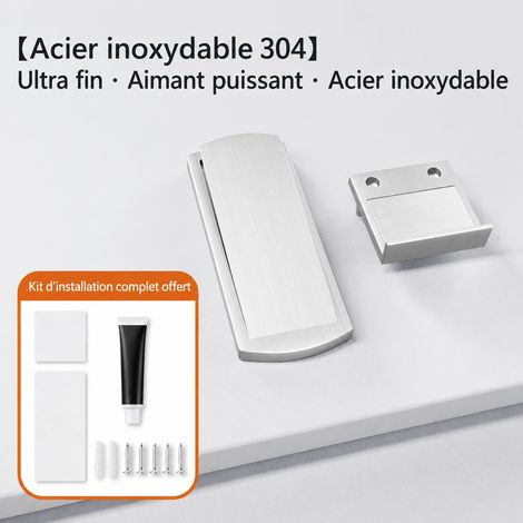 Arrêt de porte magnétique invisible au sol en acier brossé 304 lot de 1 pièce, aimant puissant ultra-fin pour fente de porte 8-22 mm, 200 g – Livraison gratuite