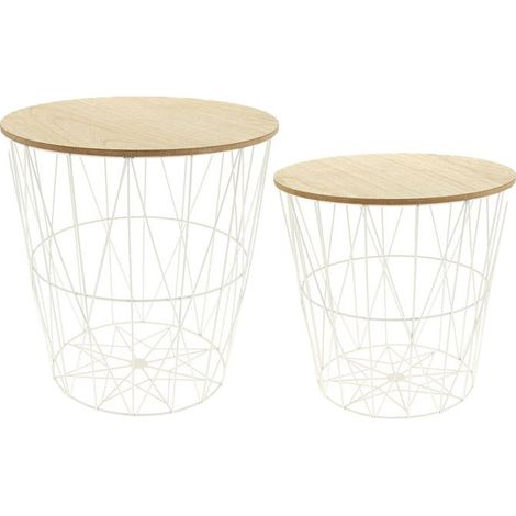Set de 2 table d'appoint avec couvercle amovible en fer forgé blanc - SILUMEN (1/3)