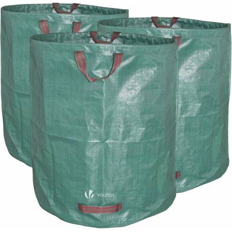 Set of 3 garden waste bags, large green bags with handles, waterproof, foldable, and reusable.