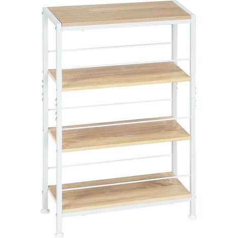 Scaffale autoportante a 4 ripiani in MDF E1 e metallo bianco e rovere chiaro 50 x 20 x 78 cm (1/5)