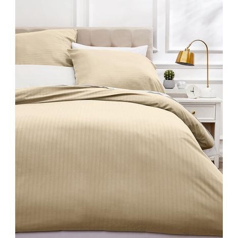 Parure de Lit King Size 3 Pièces en Microfibre, Housse de Couette 240 x 260 cm et 2 Taies d'oreiller 65 x 65 cm, Beige Rayé (1/5)