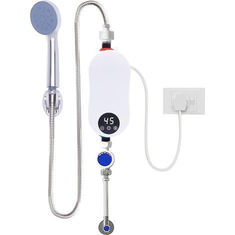 Elektrischer Durchlauferhitzer, 5500W 220V Mini Dusche Warmwasserbereiter mit Duschkopf für Küche Bad, Tragbarer Niederdruck Dusche Warmwasserbereiter mit LED-Anzeige (Badezimmerset)