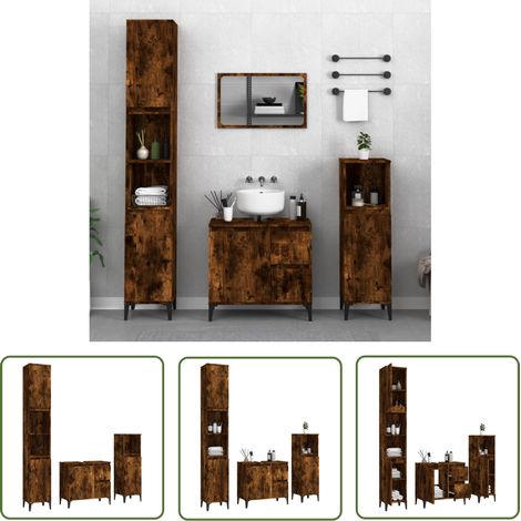The Living Store Ensemble d'armoires de salle de bain 3 pcs chêne fumé - Meubles De Salle De Bain - Ensemble De Meubles - Armoire De Salle De Bain - Meuble Lavabo - Rangement Salle De Bain (1/5)