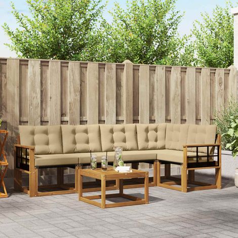 Outdoor-Sofagarnitur mit Kissen 6 pcs Natur und Beige (1/5)