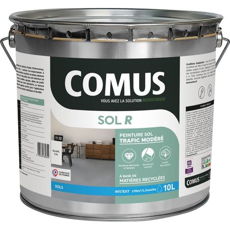 COMUS SOL R BLANC 10L - peinture acrylique en phase aqueuse pour sols intérieurs et extérieurs pour trafic modéré (1/2)