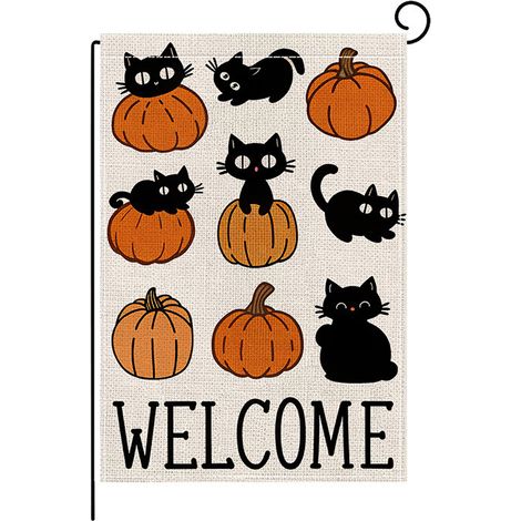 Bannière de jardin d'Halloween avec imprimé crâne, citrouille et visage de fantôme, en polyester, style américain, à suspendre en extérieur - 30 x 40 cm (polyester double face) - WSJ-6