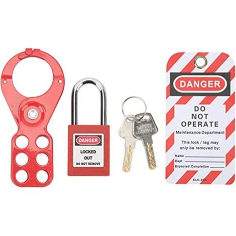 Ensemble de cadenas et de moraillons, kit de verrouillage et d'étiquetage à 6 trous, sécurité inviolable pour équipements industriels (anse de 38 mm) (1/4)