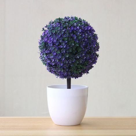 Arbre Topiaire Artificiel - Boule De Buis Synthétique En Pot Plastique Blanc - Décoration Table Bureau Intérieur - 26 x 15 cm - 1 Pièce (1/3)