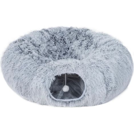 Tunnel pour chat gris clair avec lit donut et coussin rond amovible lavable (1/5)