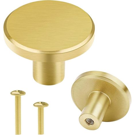 Boutons de porte de meuble en laiton massif 28 x 20 mm – Boutons de tiroir dorés – Boutons d'armoire ronds avec vis pour armoires de cuisine, commodes et penderies (1/5)