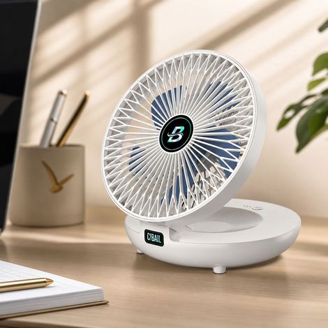 Ventilateur Pliable 2-en-1 Bureau et Mural, Rechargeable USB Type-C, 3 Vitesses Silencieuses, Autonomie 5h, Blanc Crème (1/4)