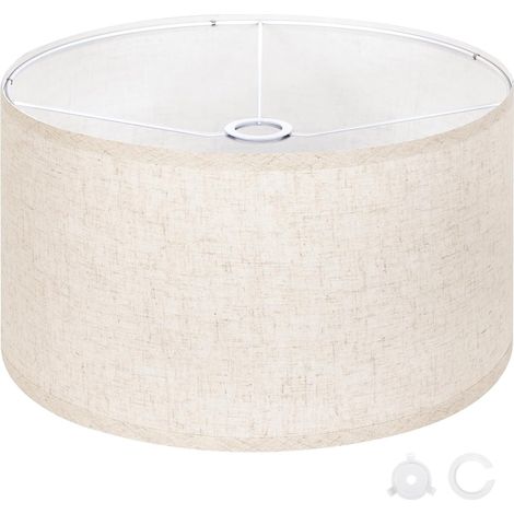 Grand Abat-jour Beige - 1 Pièce - Lin Naturel Style Tambour - Diffusion Lumière Douce - Salon Chambre Bureau - 44,5 x 25,4 cm (1/5)