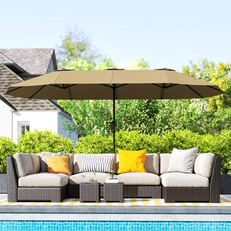 Parapluie double 4x2,2m terrasse extérieure manivelle manuelle étanche protection UV30+, café