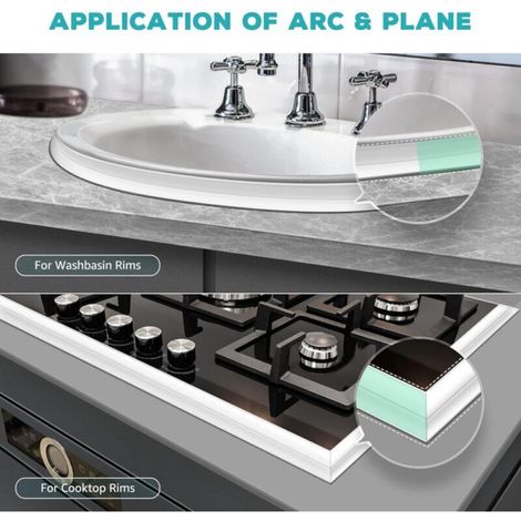 Joint Silicone Blanc Salle de Bain, Joint Salle de Baignoire, Ruban D'étanchéité, Anti-Moisissure et Imperméable, Ruban Adhésif doux Adapté à la Cuisine, les Toilettes, le Coin(3.2m3.9cm) (1/5)