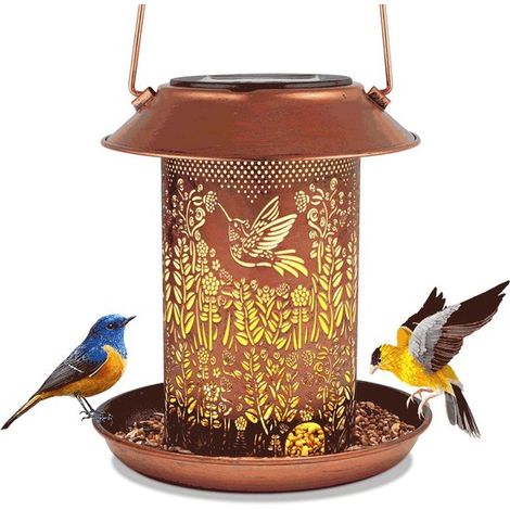 Lampe solaire mangeoire à oiseaux pour colibris - En métal étanche - Lampe de jardin LED - Décoration extérieure - Idée cadeau pour maman et grand-mère (1/5)