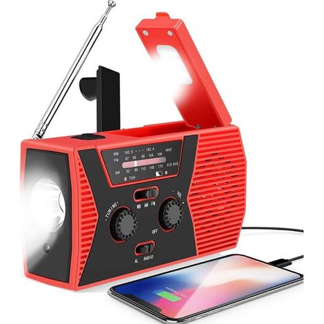 4000mAh Radio d'urgence Portable Radio à Manivelle Radio Solaire/Manivelle/Piles AM/FM Crank Radio Batterie Urgence Dynamo Lampe SOS Alarme Poche Chargeur de Téléphone pour Camping Survie (1/5)