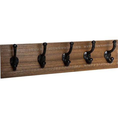 Patère murale bois MDF 5 crochets marron L50xP8,5xH14cm Atmosphera horizontale couloir