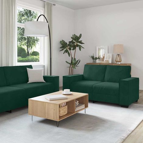 2-tlg. Sofagarnitur mit Kissen Dunkelgrün Samt (1/5)
