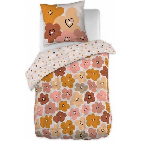 Couette imprimée 140x200cm + 1 taie d'oreiller 63x63cmcoton motif floral seventies - BARBAFLEUR (1/5)