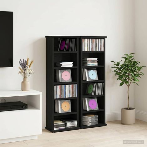 vidaXL Cabinet para CDs 2 uds. Roble Negro 60 x 17 x 92 cm (1/5)