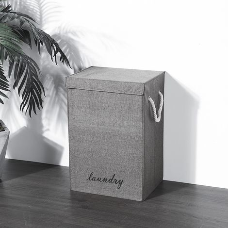 Linen Foldable Laundry Basket Clothes Storage Bag with Lid (1/5)