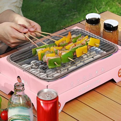 Barbecue Portable Compact Charbon de Bois Détachable pour Pique-nique Jardin Camping Rose Acier Inoxydable (30 Charbons Inclus) (1/5)