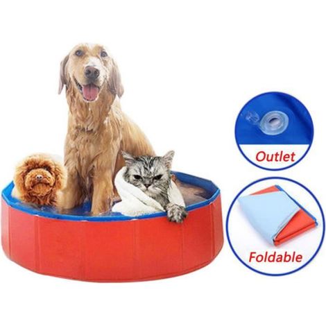 Piscine Baignoire Bassin pour Chien Chat Animaux de Compagnie de Bain Jeux Pliable Doggy Pool Facile à Nettoyer Portable -Bleu 80x20 (1/4)
