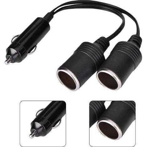 12V/24V Kfz-Ladegerät mit Stecker (männlich) auf zwei Buchsen (weiblich) und Verlängerungskabel