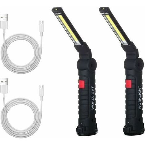 2 X Lampe De Travail Cob Baladeuse Led Rechargeable Lampe Atelier Cob Torche Lampe De Poche Lampe De Travail Baladeuse Led Avec Base Magnétique Lampe D'Inspection Pour Randonnée, Camping (1/5)