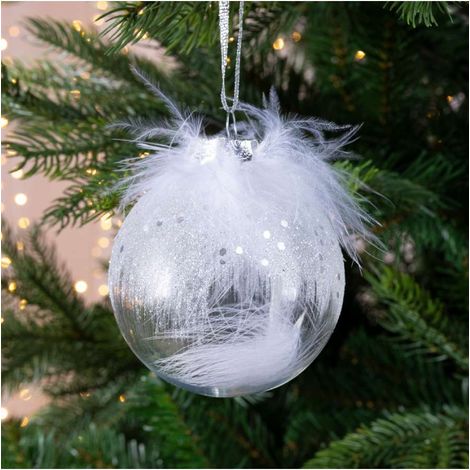 pallina di natale Decorata con piume 1 Pezzo 8cm Trasparente/Bianca (1/5)