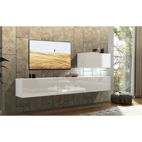 Ensemble meuble TV CONCEPT 38-38-HG-W-2-1A blanc brillant 249 cm (1/2)
