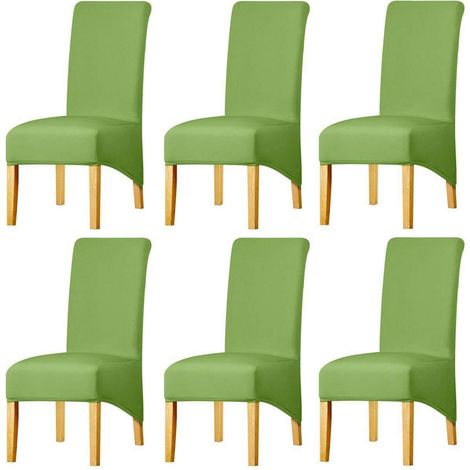 Housses de chaise extensibles en tissu vert lot de 6 pour salle à manger (1/5)