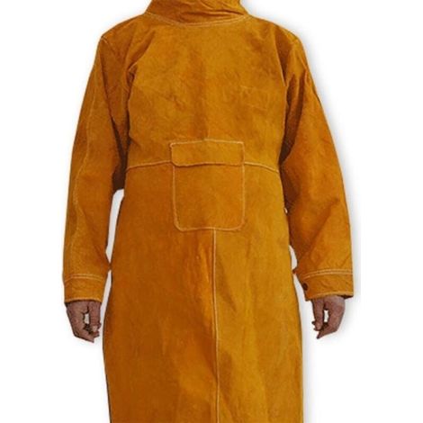 Cowhide Leather Flame-Resistant Welding Apron, Long Coat, Protective Clothing, Welder's Suit, Durable Leather, Extra Protection, 105 cm (Yellow) (1/4)