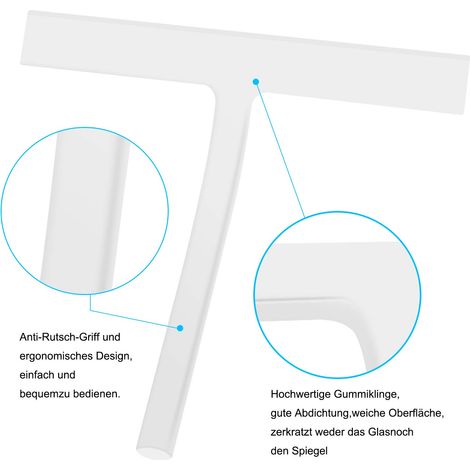 Tergivetro in silicone per doccia con gancio a parete senza foratura - Tergivetro per porte doccia, finestre, vetri auto, piastrelle, vetro bianco 22 cm (1/4)