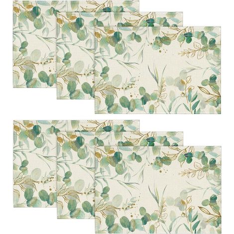 Sommergrüne Eukalyptus-Tischsets, Frühlingsdekoration für Küche und Zuhause, Partydekoration, 30 x 45 cm, 6er-Set