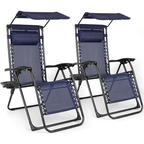 BIRCHTREE Set of 2 Sun Recliner with Canopy SR06 Blue (1/5)
