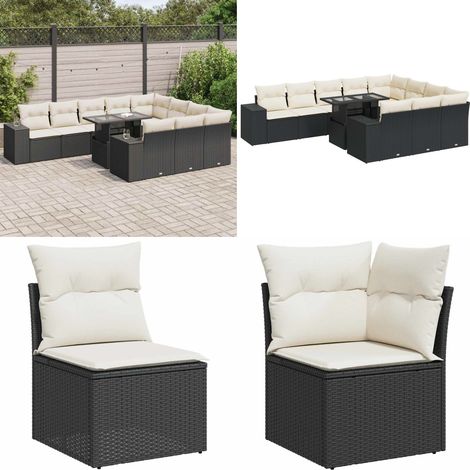 vidaXL Salon de jardin 11 pcs avec coussins noir résine tressée (1/5)