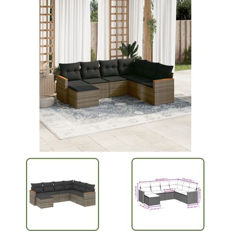 The Living Store 7-tlg. Garten-Sofagarnitur mit Kissen Grau Poly Rattan - Gartenmöbel Set - Esszimmergarnitur - Outdoor Möbel - Lounge Sofa - Rattan Gartenmöbel (1/3)