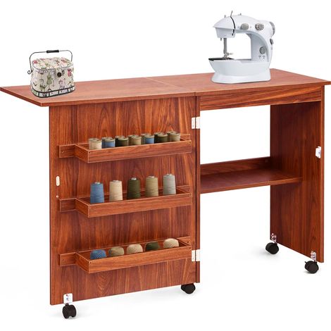 Mobiletto per Macchina da Cucire Tavolo Cucito Pieghevole Multiuso Legno Ciliegio