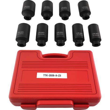 9pc 1/2inch Drive Deep Impact Axle Hub Nut Socket Set 29-30-31-32-33-34-35-36-38 (1/5)