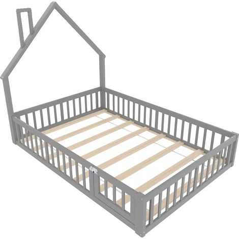 Lit pour enfants, en bois de pin massif, assemblage requis, Gris-140x200 (1/2)