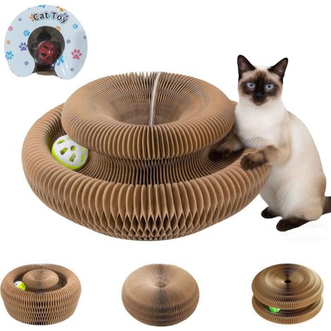 Griffoir pour chat en carton ondulé multifonctionnel, avec balle, griffoir pliable, jouet pour chat, griffoir en forme d'accordéon (B) (1/5)