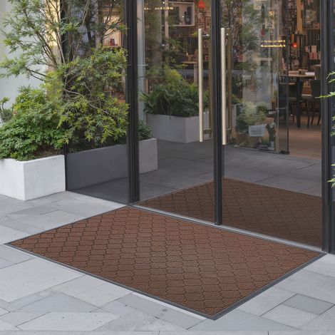 Tapis d'Entrée, 119,4 x 89 cm, Paillasson Extérieur Intérieur Moderne Élégant, Envers Antidérapant TPE, Résistant Lavable, Attrape Poussière, Tapis de Porte pour Couloir, Balcon, Garage, Marron (1/5)