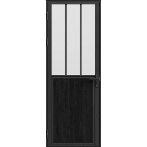 Blocco porta reversibile H204 x L83 cm in Alluminio e Vetro temperato smerigliato Nero  stile atelier - ERMELO (1/5)